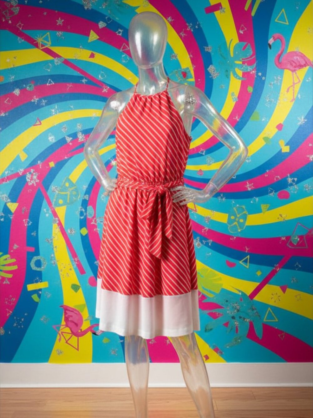 Express Red Striped Tie Waist Dress